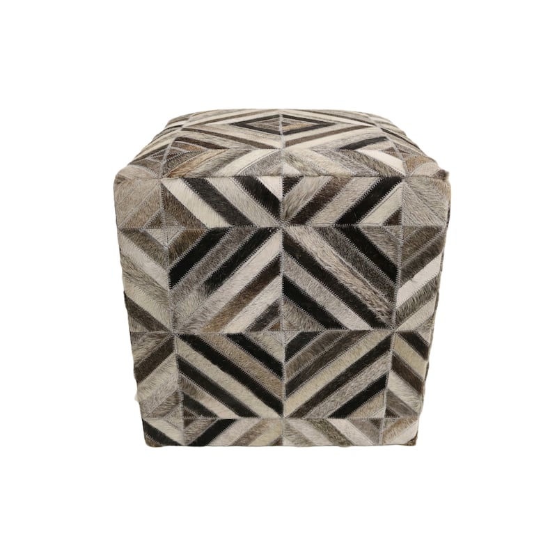 Home&Manor Almeria 16" Cowhide Leather Cube Pouf