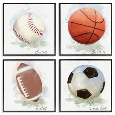Stupell Soft Pastel Sports Balls Framed Giclee Art Design By Matthew Piotrowicz (Set of 4)