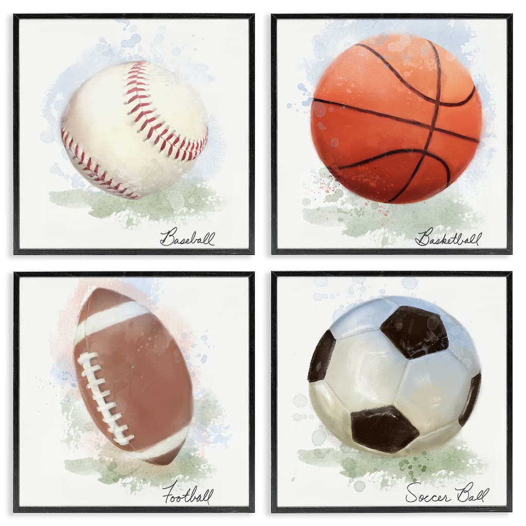 Stupell Soft Pastel Sports Balls Framed Giclee Art Design By Matthew Piotrowicz (Set of 4)