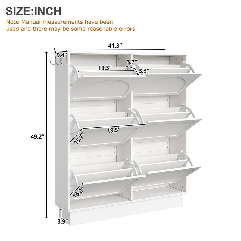 Narrow Shoe Cabinet with 6 Flip Drawers - Space Saving Entryway Organizer with Adjustable Shelf & 3 Hooks