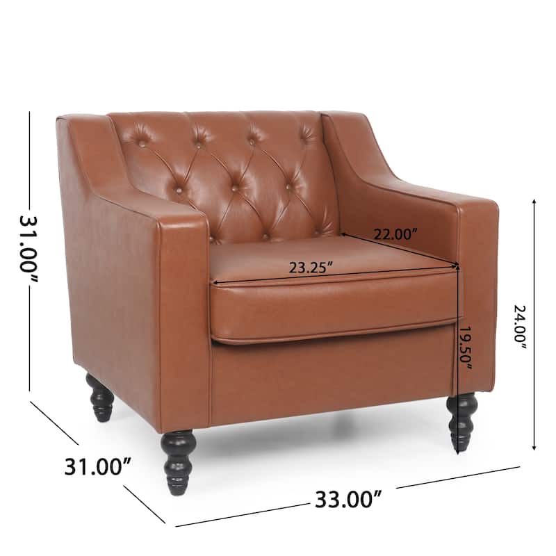 Modern 33" PU Upholstered Button Tufted Club Chair with Birch Wood Legs