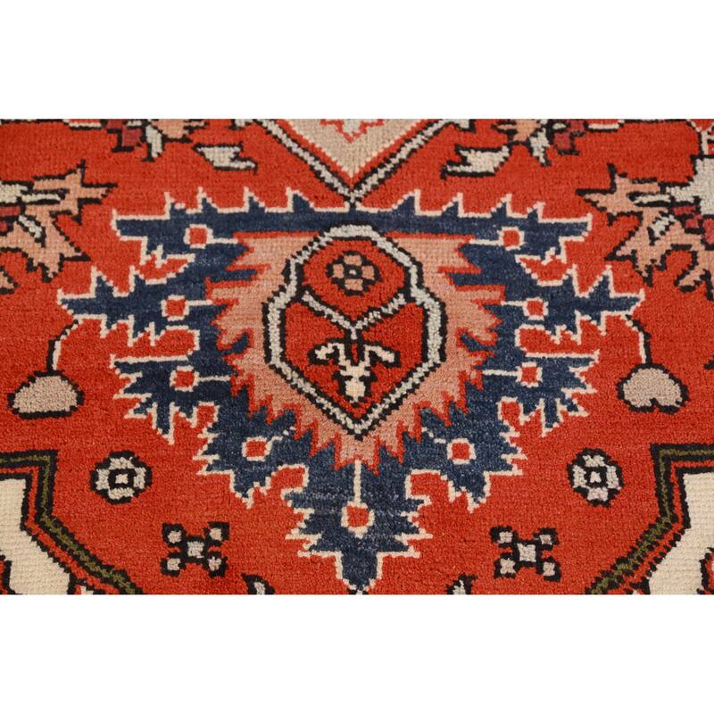 Hand Knotted Oriental 100% Wool Carpet Traditional Medallion Oranges & Rust Heriz (serapi) Area Rug - 11' 10'' X 9' 0''