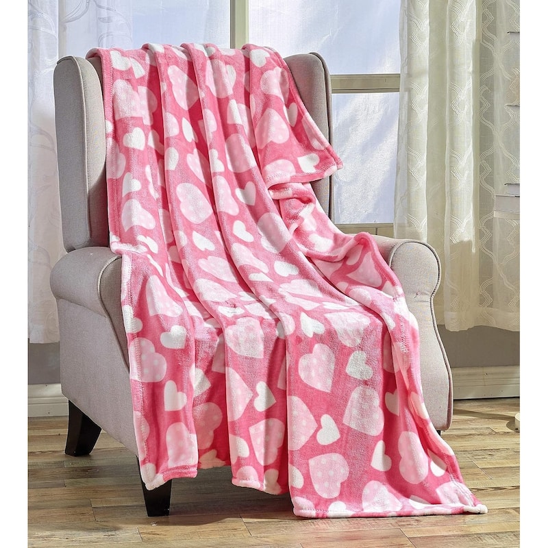 Valentine's Day Blanket - Ultra Soft Microplush Throw 50"x60" with Polka Dot Heart Design | Cozy, Durable & Washable - Throw