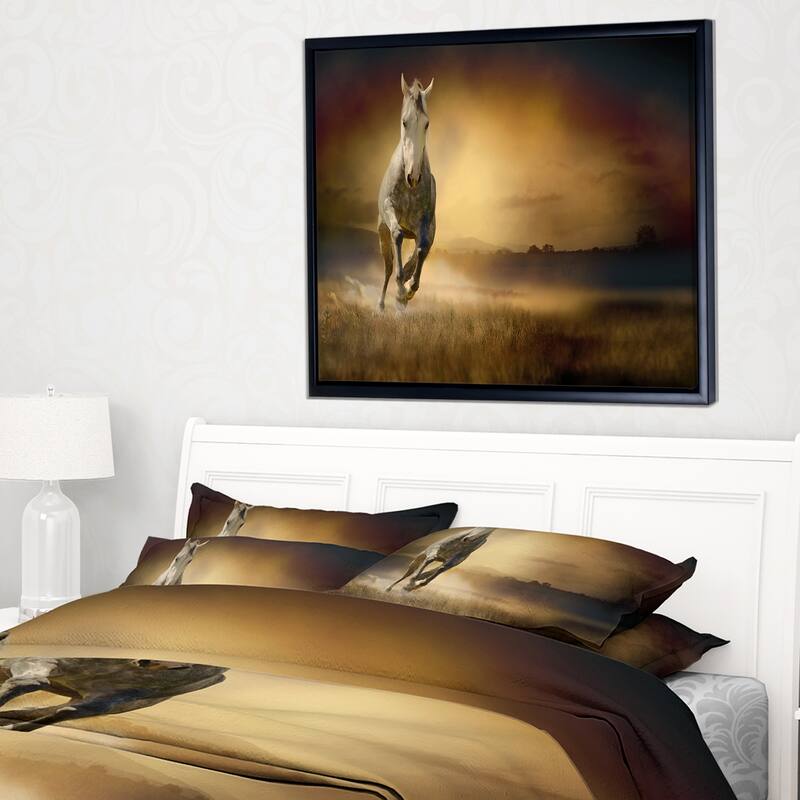 Designart "Horse Galloping Through Valley" Animal Framed Canvas Wall
