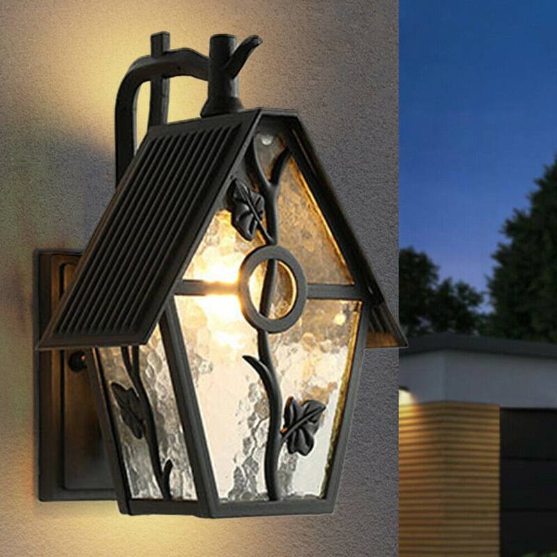 Waterproof Outdoor Wall Sconces Frosted Glass Flower Wall Lamp - Black