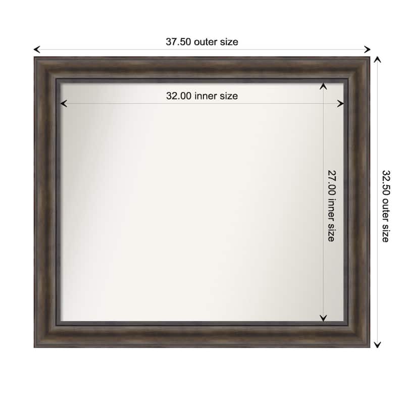 Rustic Pine Brown Framed Non-Beveled Custom Wall Mirror, Bathroom Vanity Mirror - Outer Size: 37.5 x 32.5
