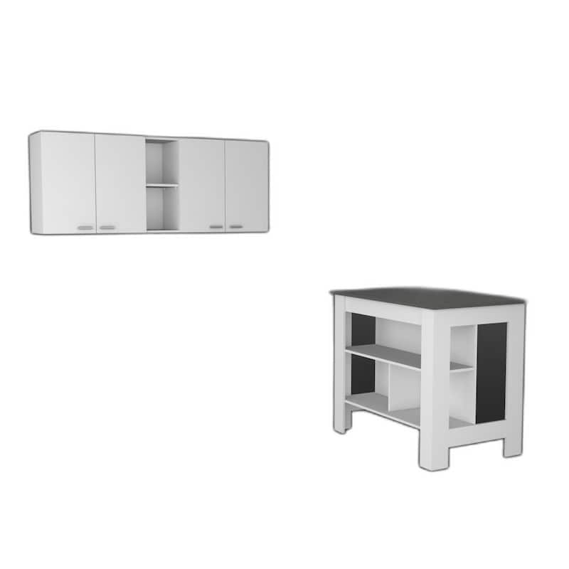 HomeRoots White And Dark Brown 41" Kitchen Island Set With Storage - 40.5' X '35.4' X '27.5