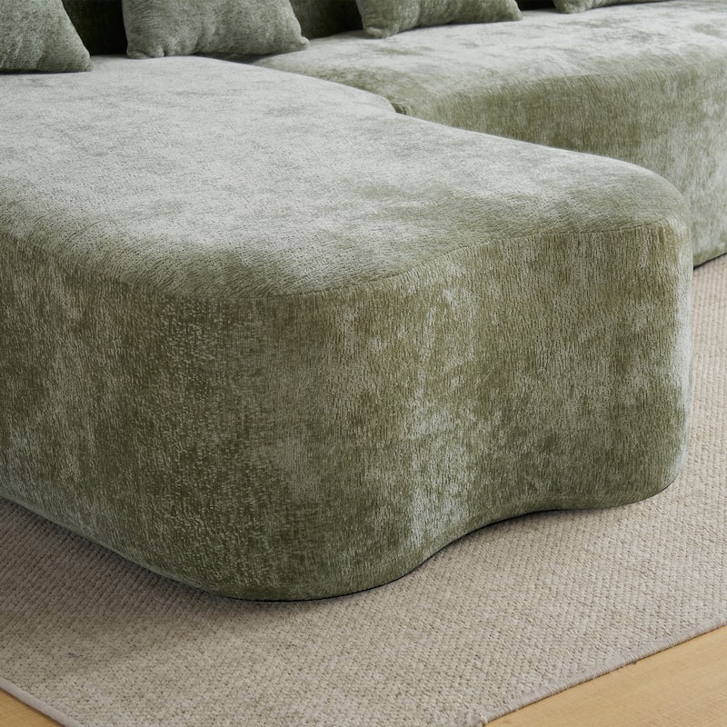 Full Compression L-Shape Sectional Sofa With Curved Chaise, Beige Modular Chenille Couch,High-Density