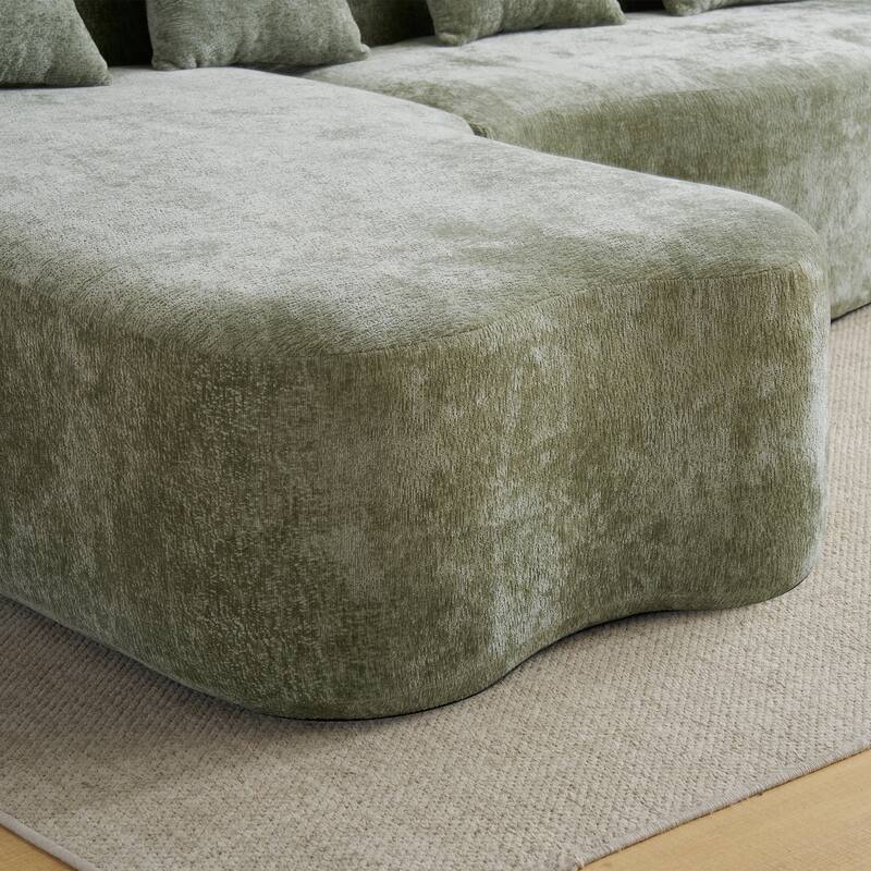 Full Compression L-Shape Sectional Sofa with Curved Chaise, Modular Chenille Couch, Compression Sofa
