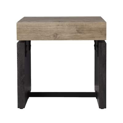 20" Natural MDF Wooden Square End Table with Sled Base and Distressed Finish for Bedroom or Living Room