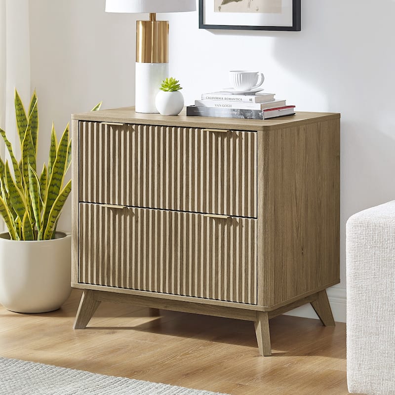 Modern Fluted 2 Drawer Lateral File Cabinet, Office Storage Cabinet - Alder Grey