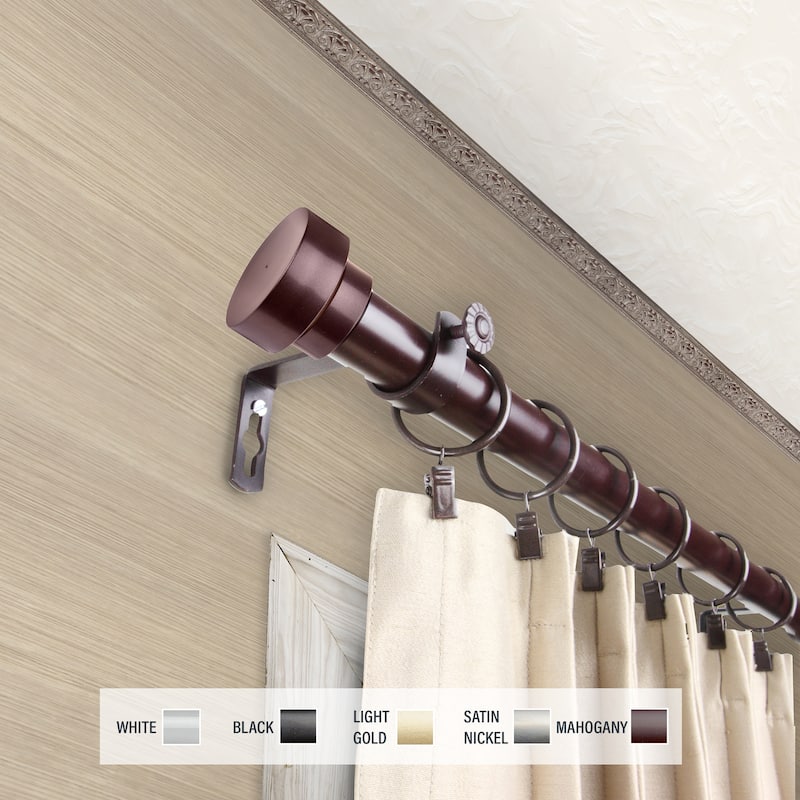 InStyleDesign Beret 1 inch Diameter Adjustable Curtain Rod - 160 to 240 inches - Mahogany