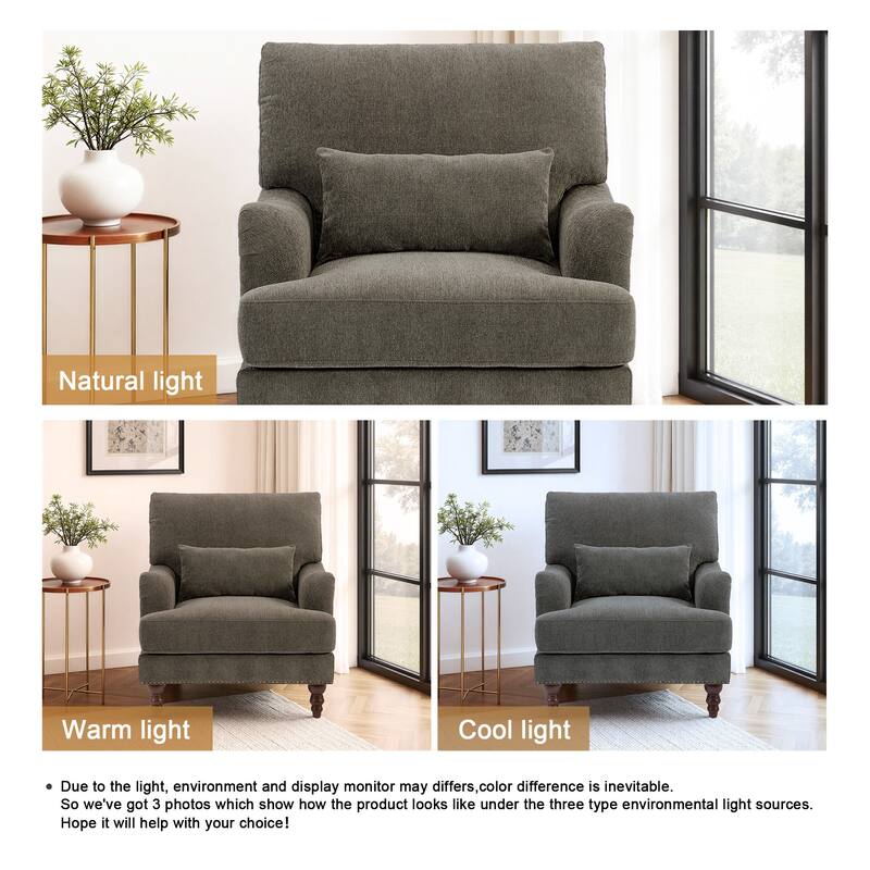 Chenille Accent Chair with Lumbar Pillow Nailhead Living Room