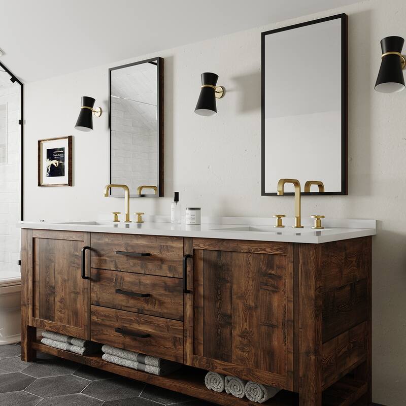 Widespread Bathroom Faucet with Industrial Round Handles Pop-Up Drain
