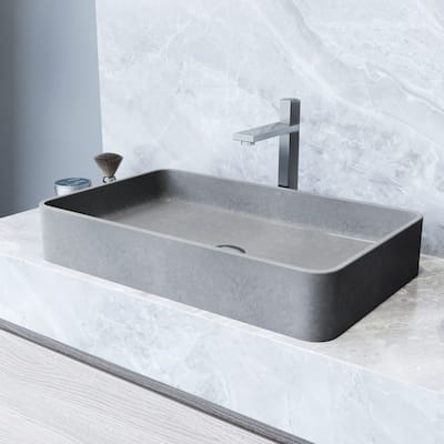 VIGO Basilica 23"L x 14"W x 4"H Concreto Stone Rectangular Bathroom Vessel Sink