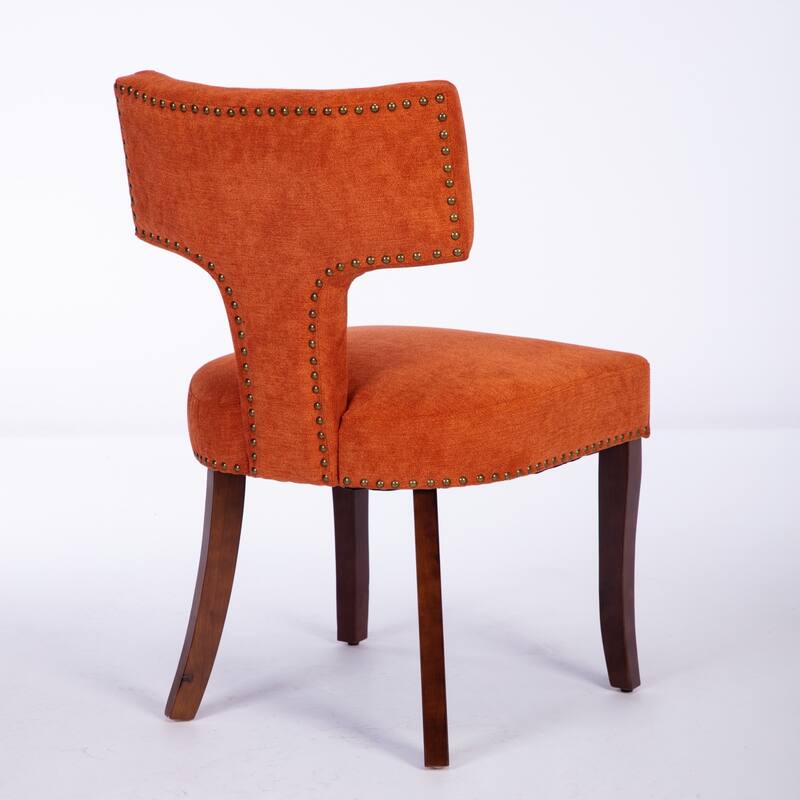 Mid Century Modern Dining Chairs Set of 2, Farmhouse Linen Fabric Upholstered Accent Chair Curved Backrest