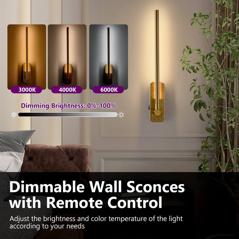 21'' Battery Operated Wall Sconces With Remote Rechargeable Black Dimmable Light Sconces (Set Of 2)