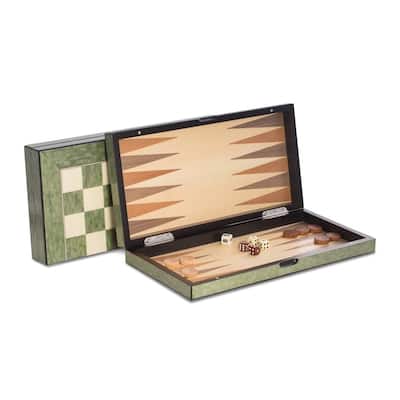 Curata Green Inlaid Wood Backgammon Chess Checkers Set Weighted Chessmen Wooden Checkers 2 Sets of Dice 2 Dice Cups