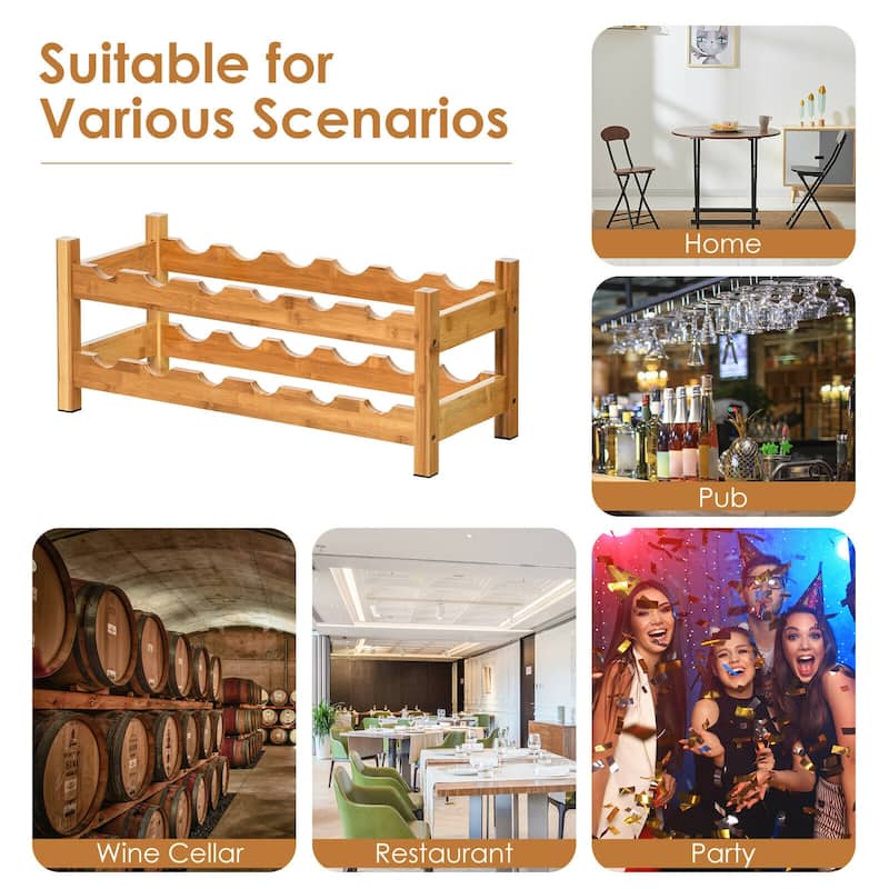 Gymax 2-Tier Bamboo Wine Rack 12 Bottles Display Storage Shelf Holder - See Details
