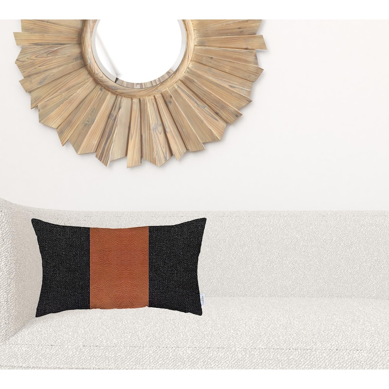HomeRoots 12" X 20" Black And Brown Geometric Zippered Handmade Polyester Lumbar Pillow Cover