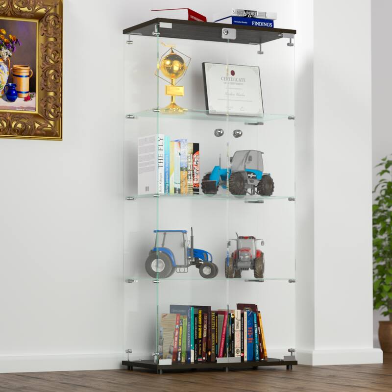 Glass Display Cabinet with Doors & Locks, Acrylic Shelves, Floor Standing Storage Showcase for Home or Office