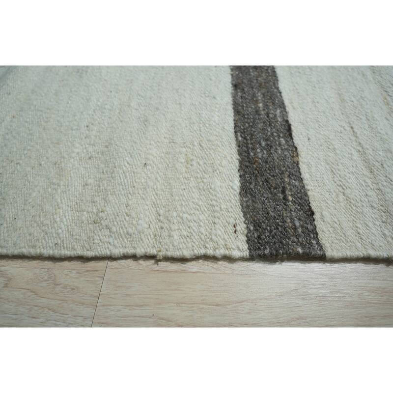 Ivory Hand-Woven Wool Contemporary Natural Wool Flat Area Rug