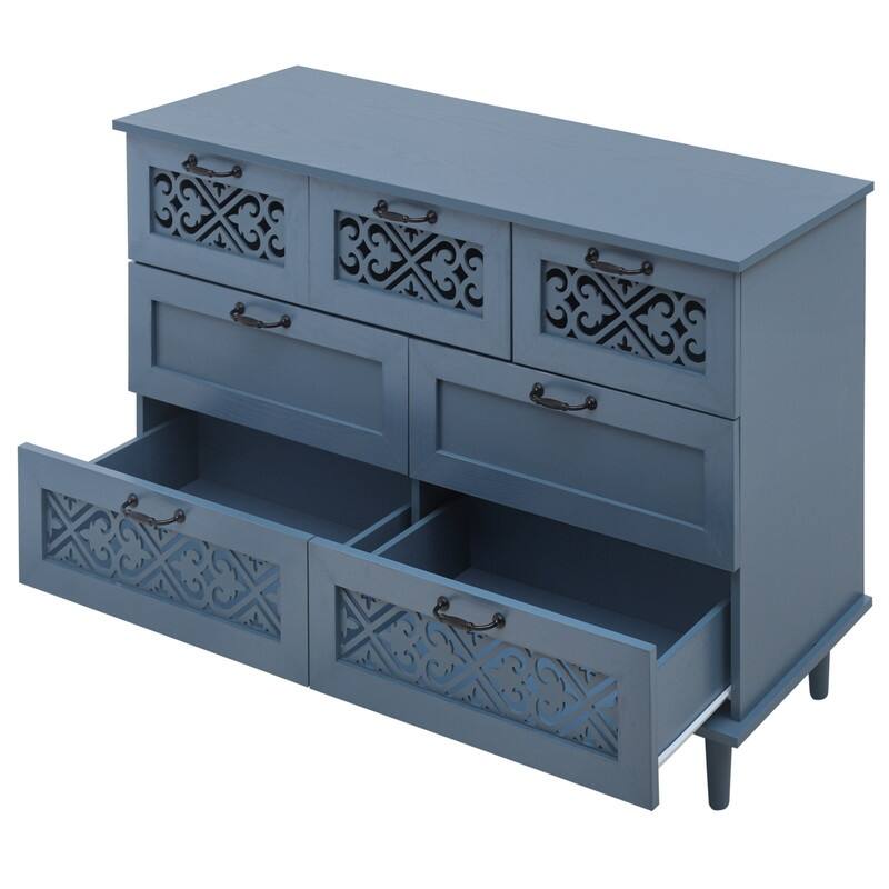 American Style Wood Sideboard Buffet Cabinet with 7 Storage Drawers