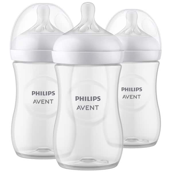 slide 2 of 10, Natural Baby Bottle with Natural Response Nipple 3 Pack in Clear Plastic