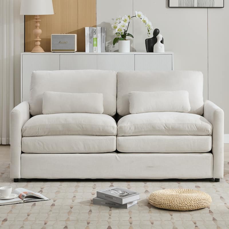 Chenille Fabric Upholstered Loveseat Sofa, Deep Seat Couch Settee with Pillow, 2 Seater Sofa with Plush Cushion
