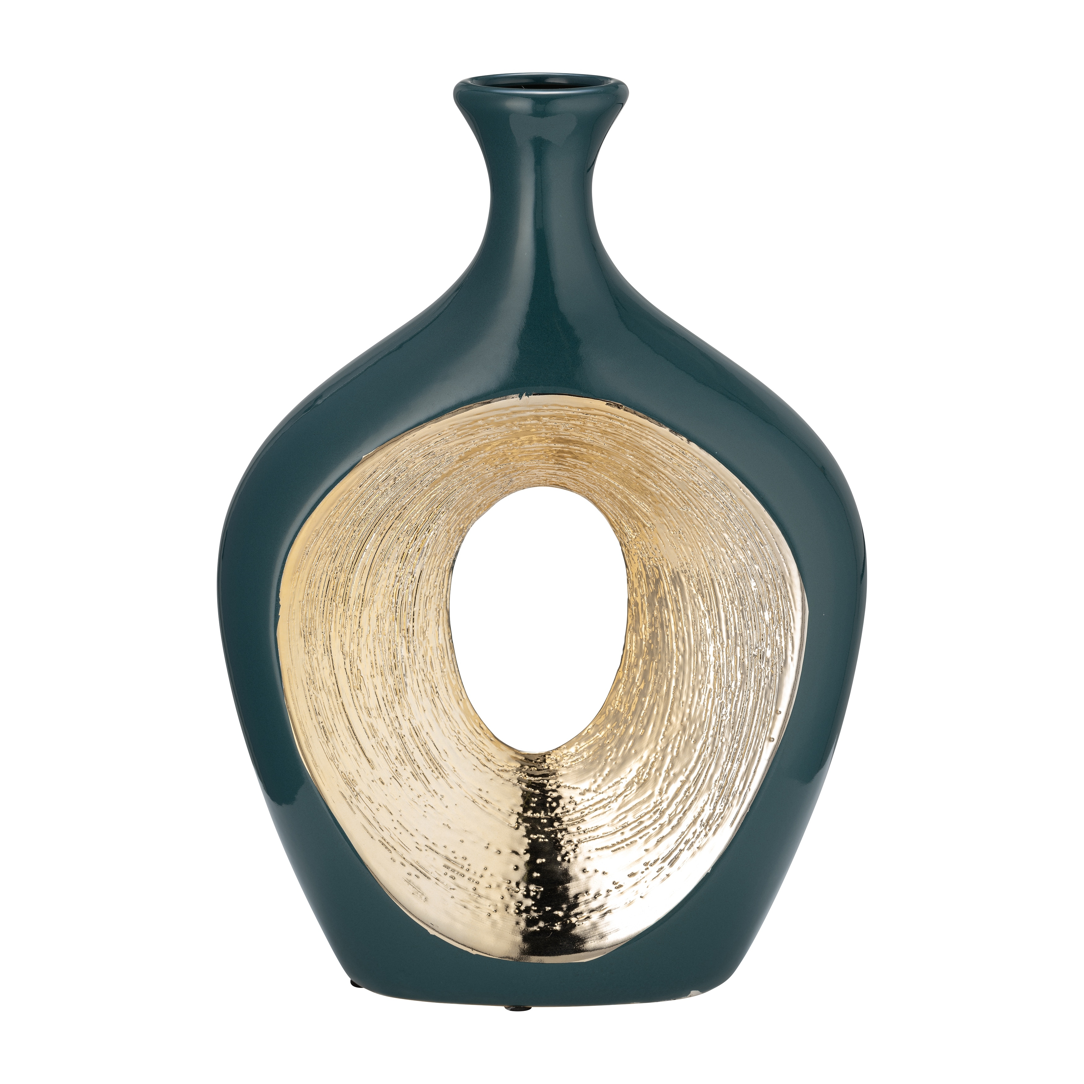 Modern Ceramic Textured Oval Cut-Out Vase - Home Decor - 13"