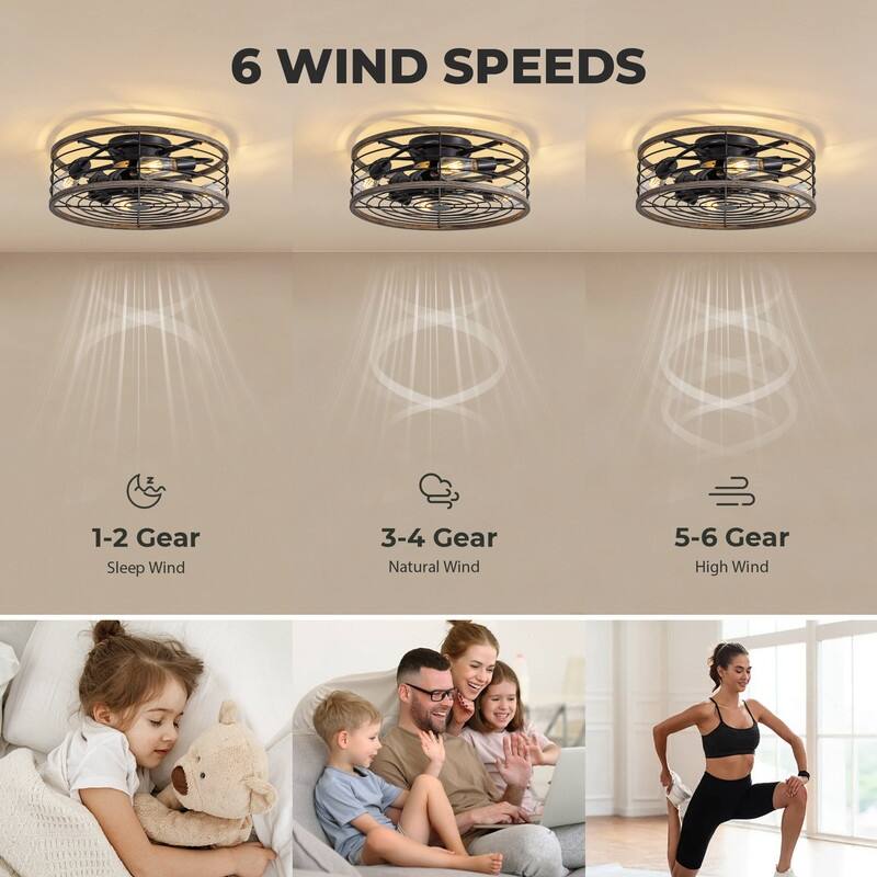 20 in. Wood Finish Ceiling Fan with Light Low Profile Farmhouse Indoor Ceiling Fans Caged Ceiling Fan Light for Bedroom - N/A