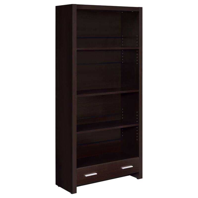 4-Shelf Bookcase with Storage Drawer in Cappuccino Finish for Modern Home or Office Organization - 31.5