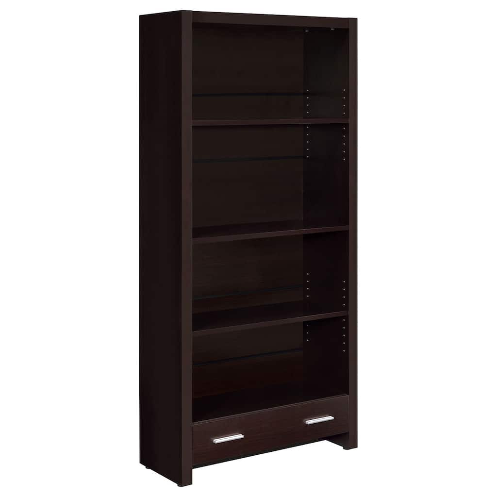 4-Shelf Bookcase with Storage Drawer in Cappuccino Finish for Modern Home or Office Organization - 31.5