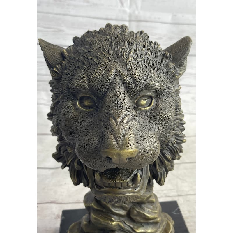 Cougar Imitative Lion Big Imitative Cat Predator Bust Sculpture Statue Bronze On Marble Base 12 Inches X 7 Inches