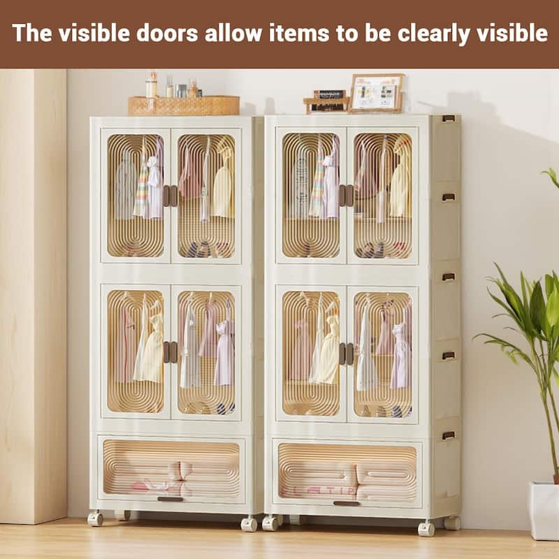 Wardrobe Storage Organiser With Doors And Drawers, 3 Tier Clear Storage Boxes Organizer