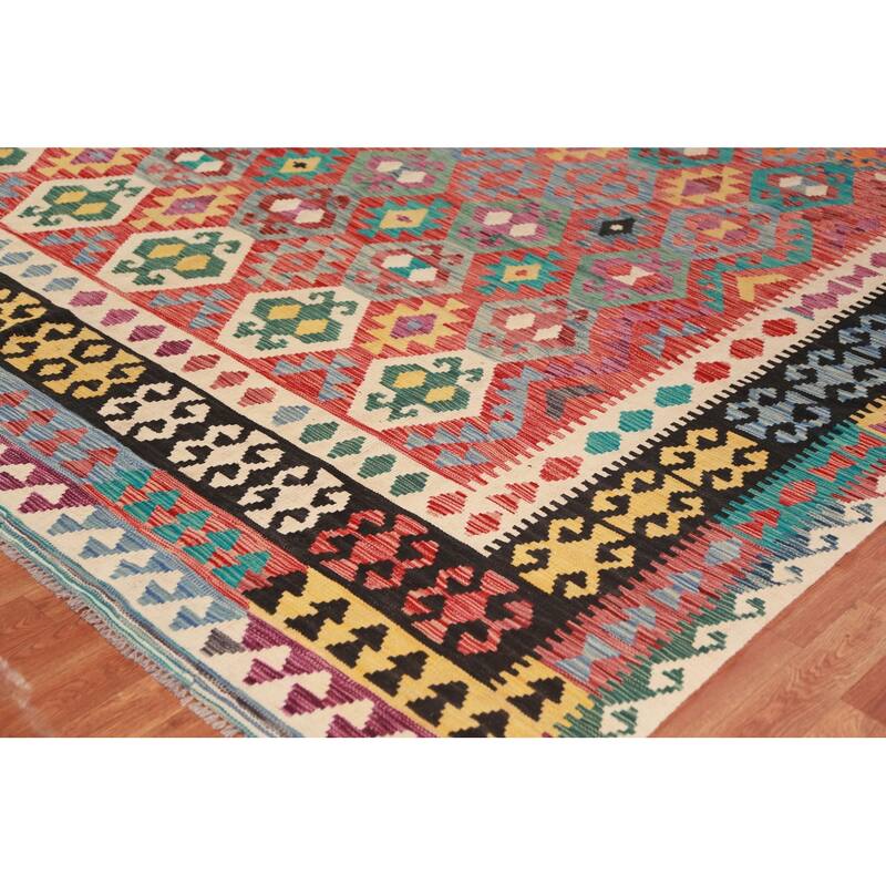 Reversible Kilim Oriental Area Rug Bedroom Hand-Woven Wool Carpet - 9'6"x 13'1"