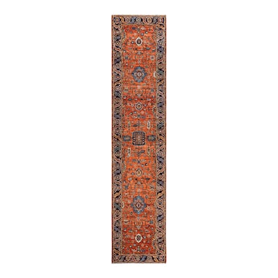 Hand Knotted Traditional Tribal Wool Orange Area Rug - 2' 9" x 12' 11"