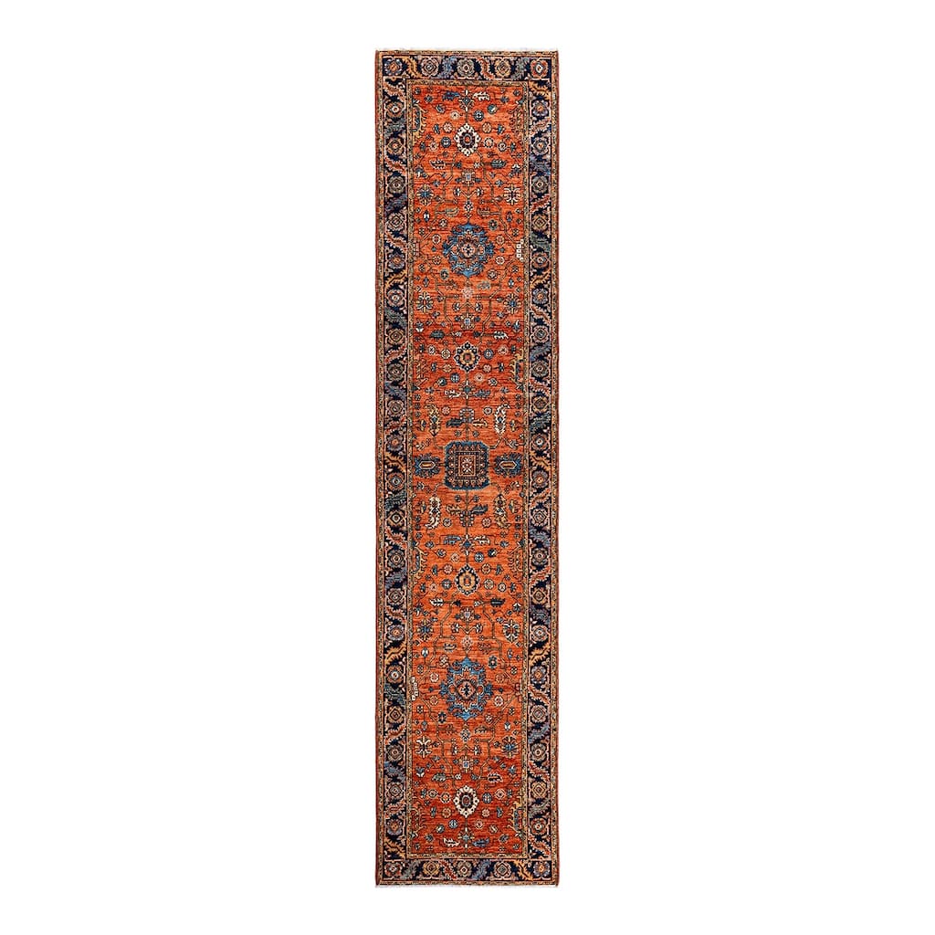 Hand Knotted Traditional Tribal Wool Orange Area Rug - 2' 9" x 12' 11"