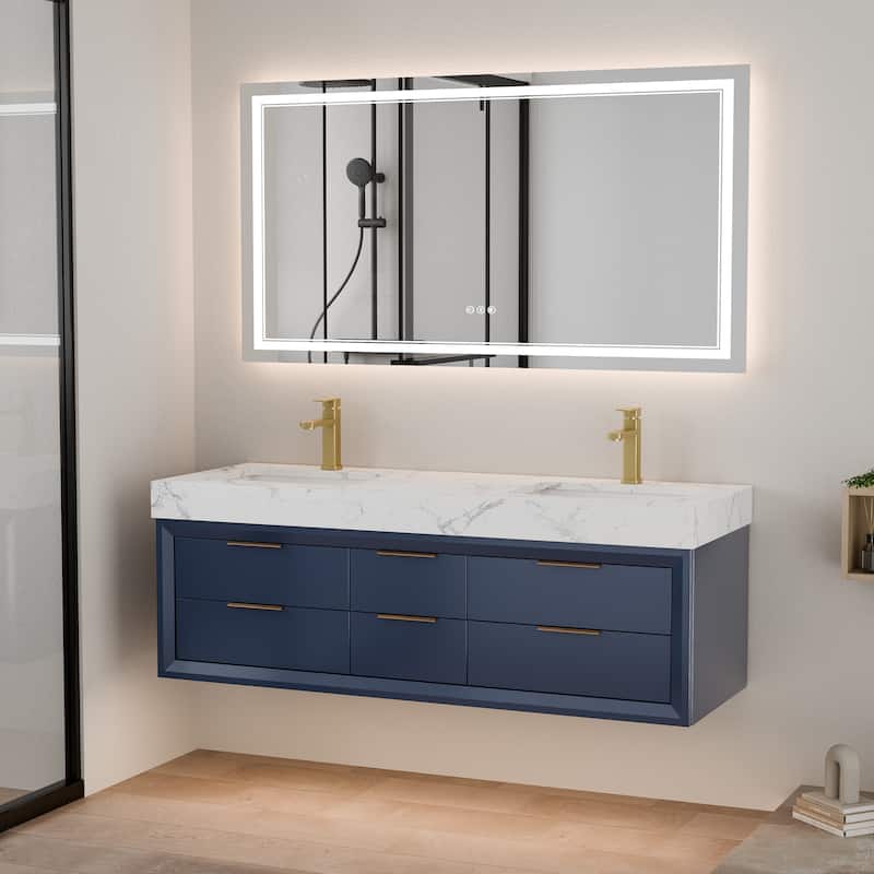 60" Wall-Mount Double Vanity with LED Light. - 60 inch