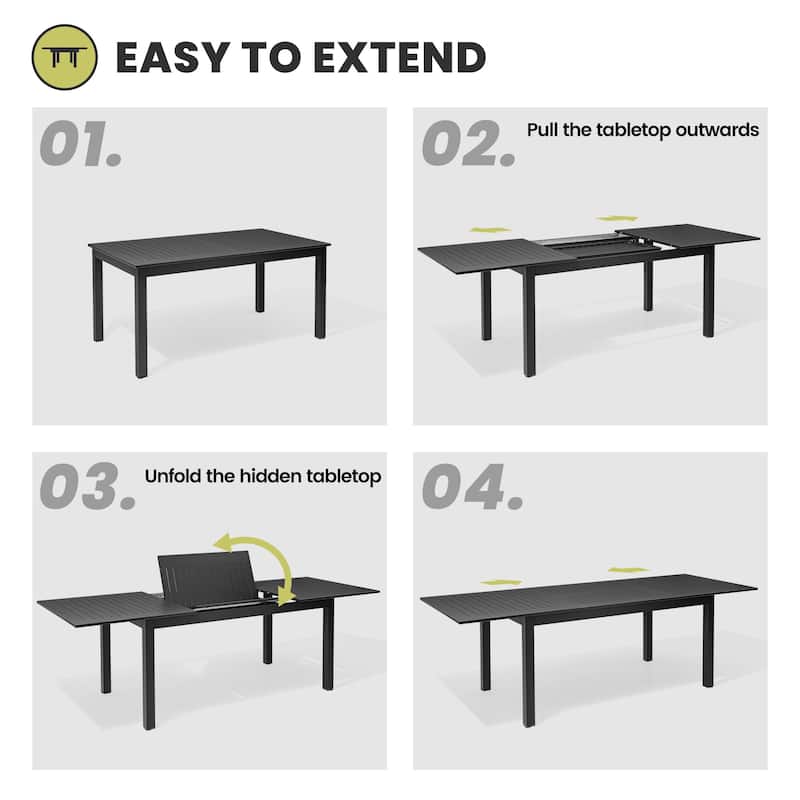 9-Piece Outdoor Dining Set Expandable Aluminum Dining Table Rectangular with PE Rattan Chairs