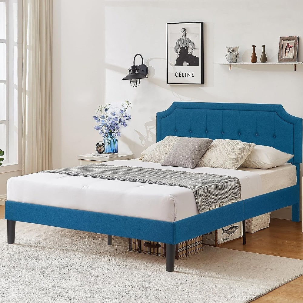 VECELO Adjustable Height Upholstered Bed Frame Headboard with Button Tufting No Box Spring Needed