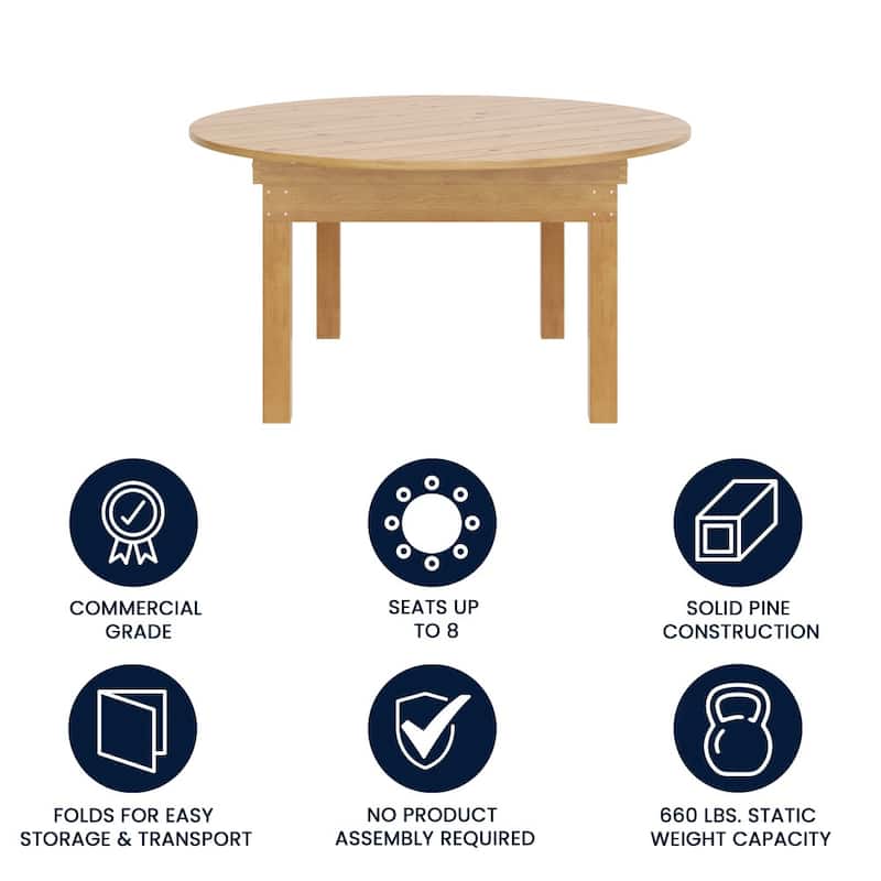 60" Round Antique Rustic Solid Pine Folding Farm Dining Table - 59.75"W x 59.75"D x 30"H