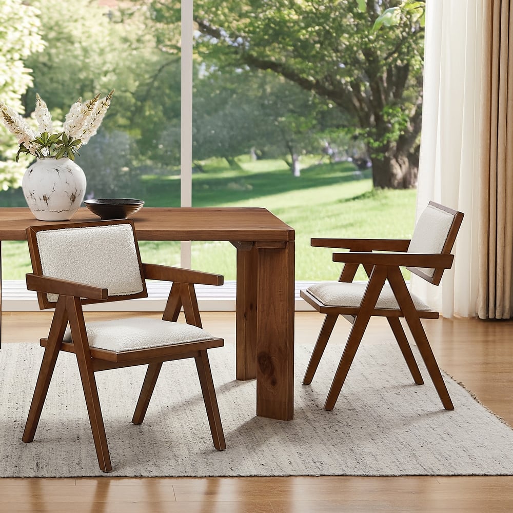 Art Leon Set of 2 Wood and Upholstered Accent Dining Chair with Wooden Armrest