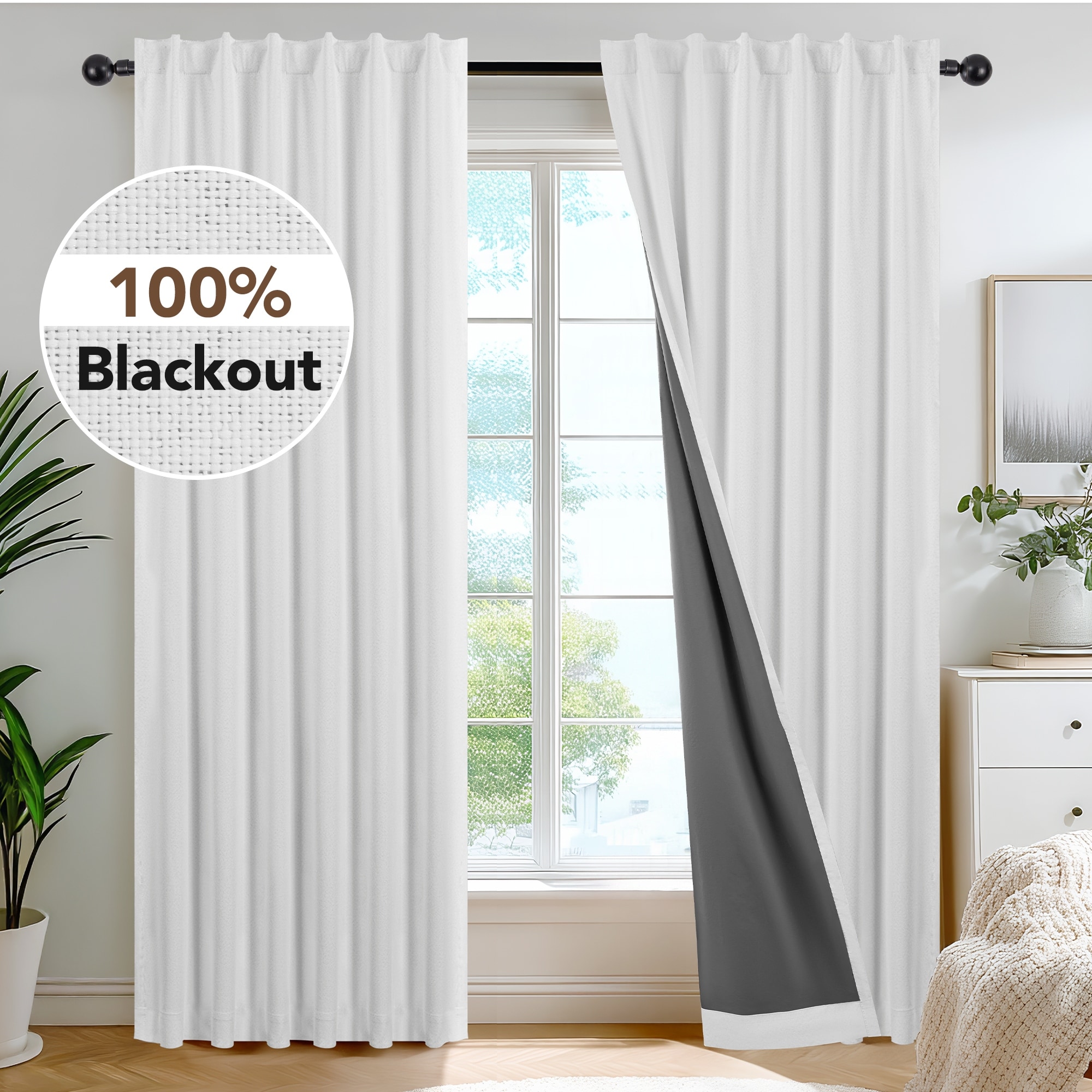 Deconovo TPU Coated Full Blackout Faux Linen Curtain Panel Pair(2 Panels)