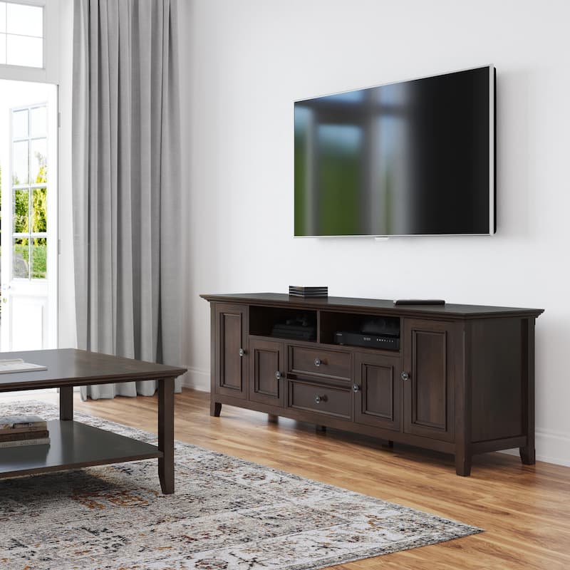 WYNDENHALL Halifax 72 inch Wide Solid Wood Transitional TV Stand - 72"w x 19"d x 26" h - Brunette Brown