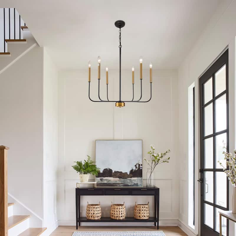 Starsky 6-Light Candle-Style Mid-Century Modern Farmhouse Traditional Classic Candle-Style Chandelier