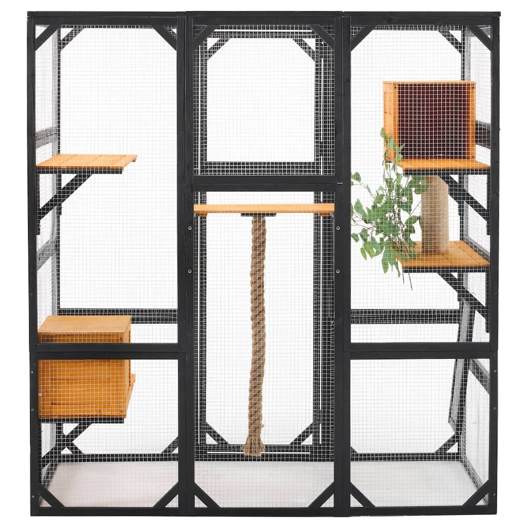 DIY Outdoor Cat Enclosure, 62.8"L Catio with Double Doors, Platforms and 2 Condos for 1-3 Cats
