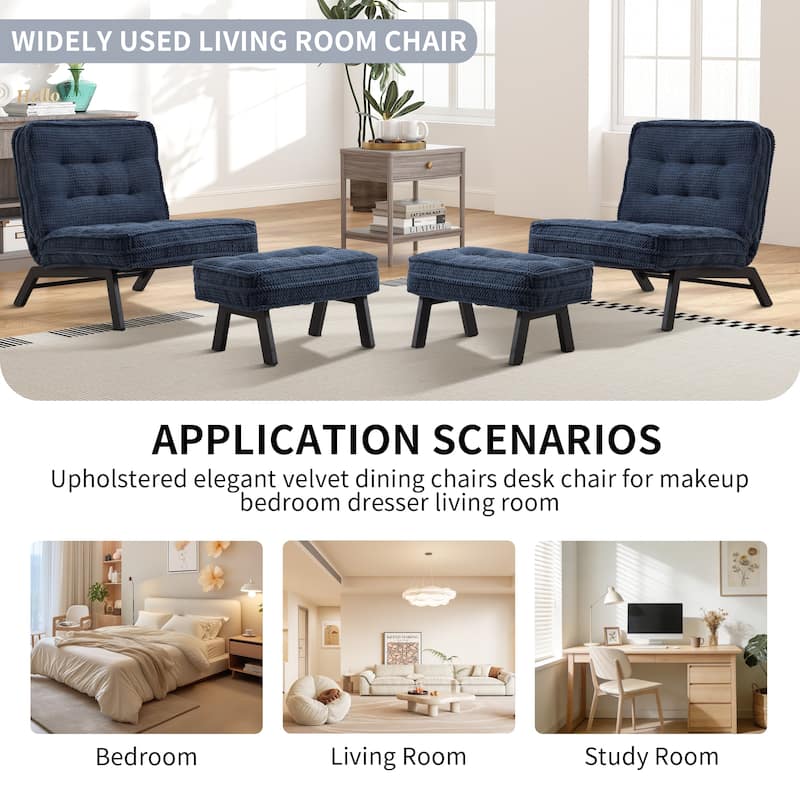 Upholstered Accent Chair with Ottoman, Armless Lounge Chair for Bedroom and Living Room, Comfortable Padded Seat with Wood Legs