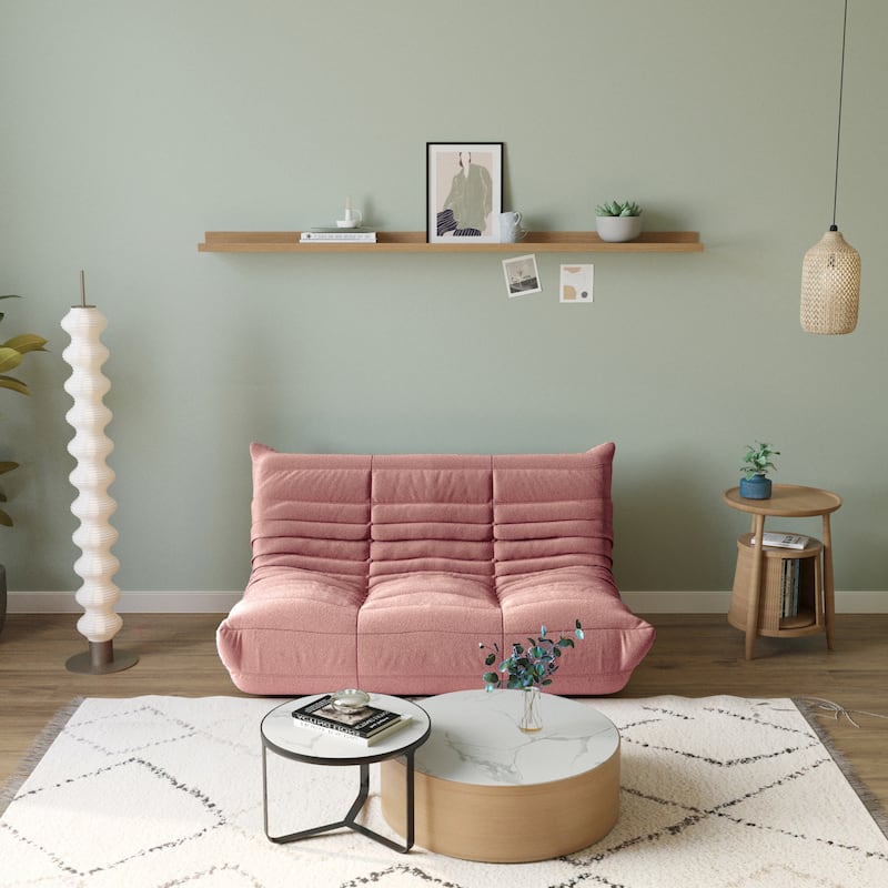 Feature Lazy Sofa Teddy Fabric Couch Living Room Sofa Bean Bag Chair - Pink-loveseat