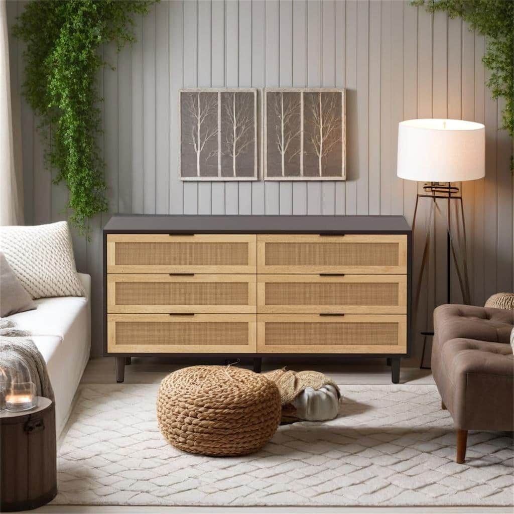 6-Drawers Rattan Storage Cabinet Rattan Drawer